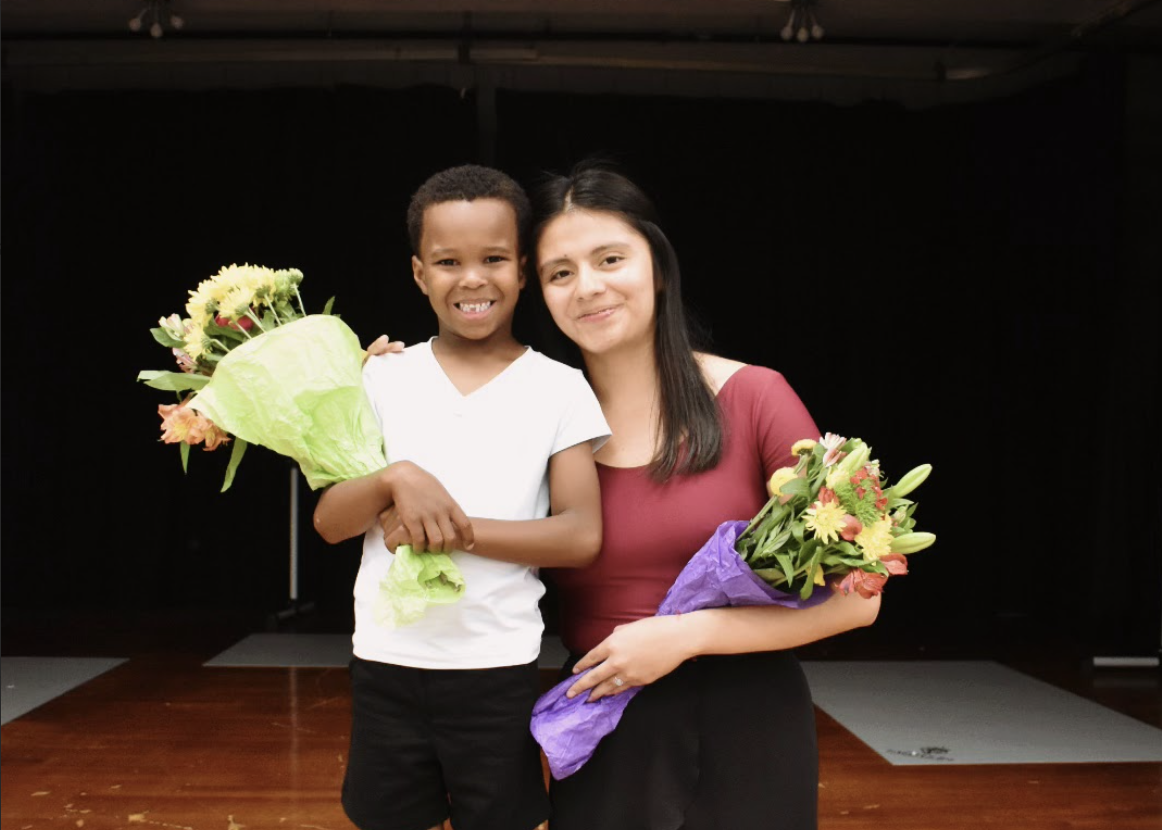 Student with director Fernanda Castillo after performance